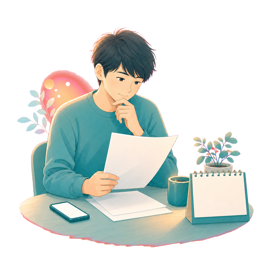 退職前に給与明細を確認している人のイラスト