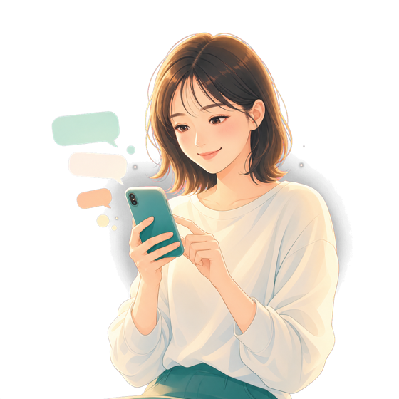 スマホで相談して安心した表情の人のイラスト